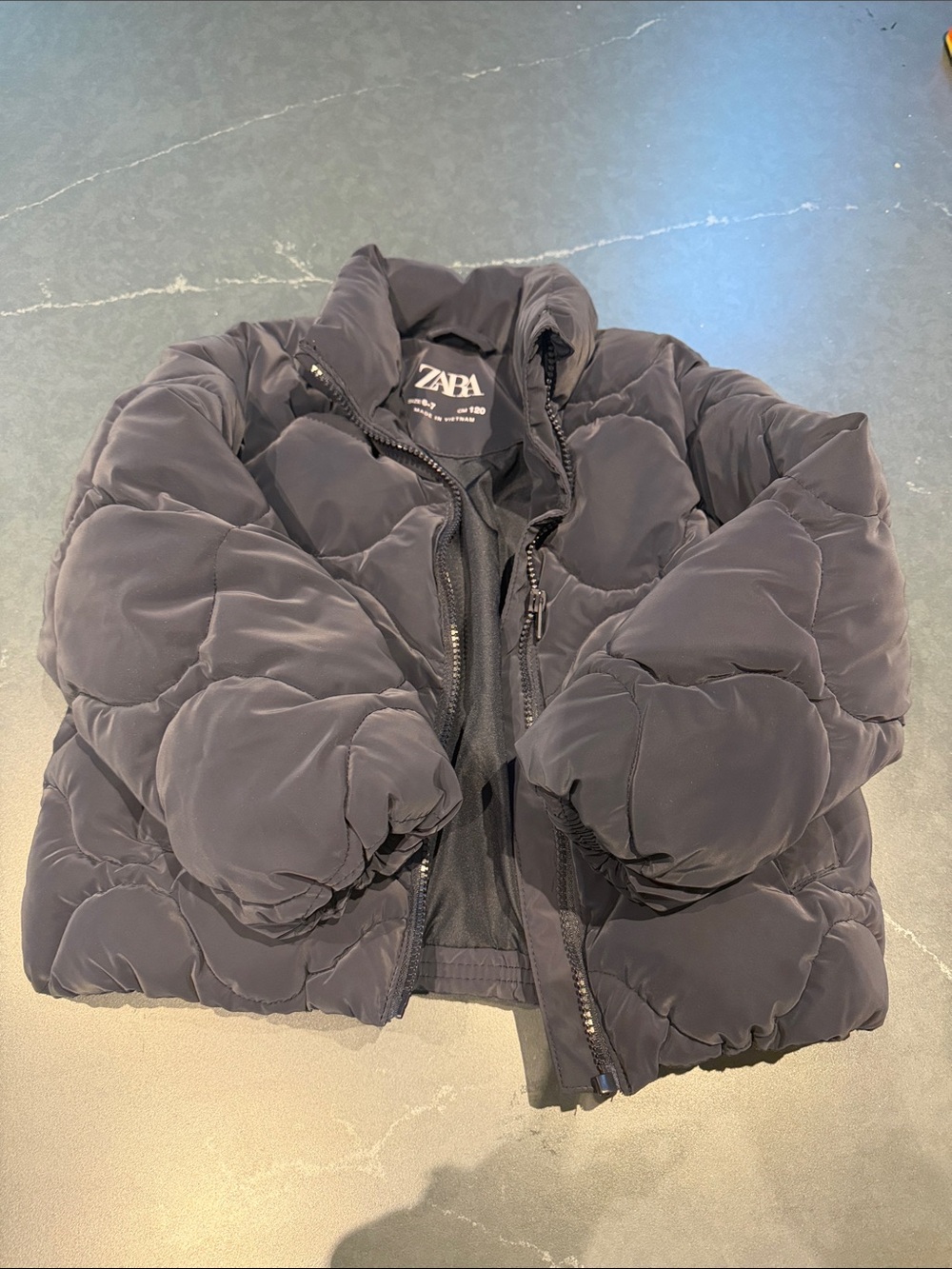 Zara Kids Navy Cropped Quilted Puffer Jacket